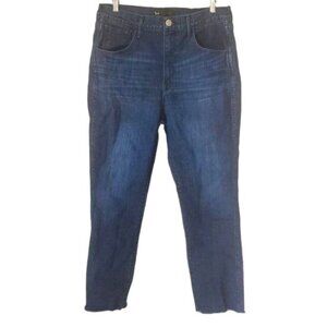 3X1 NYC Jeans Women SZ 32 Straight Crop Raw Hem High Rise Blue Dark wash Stretch